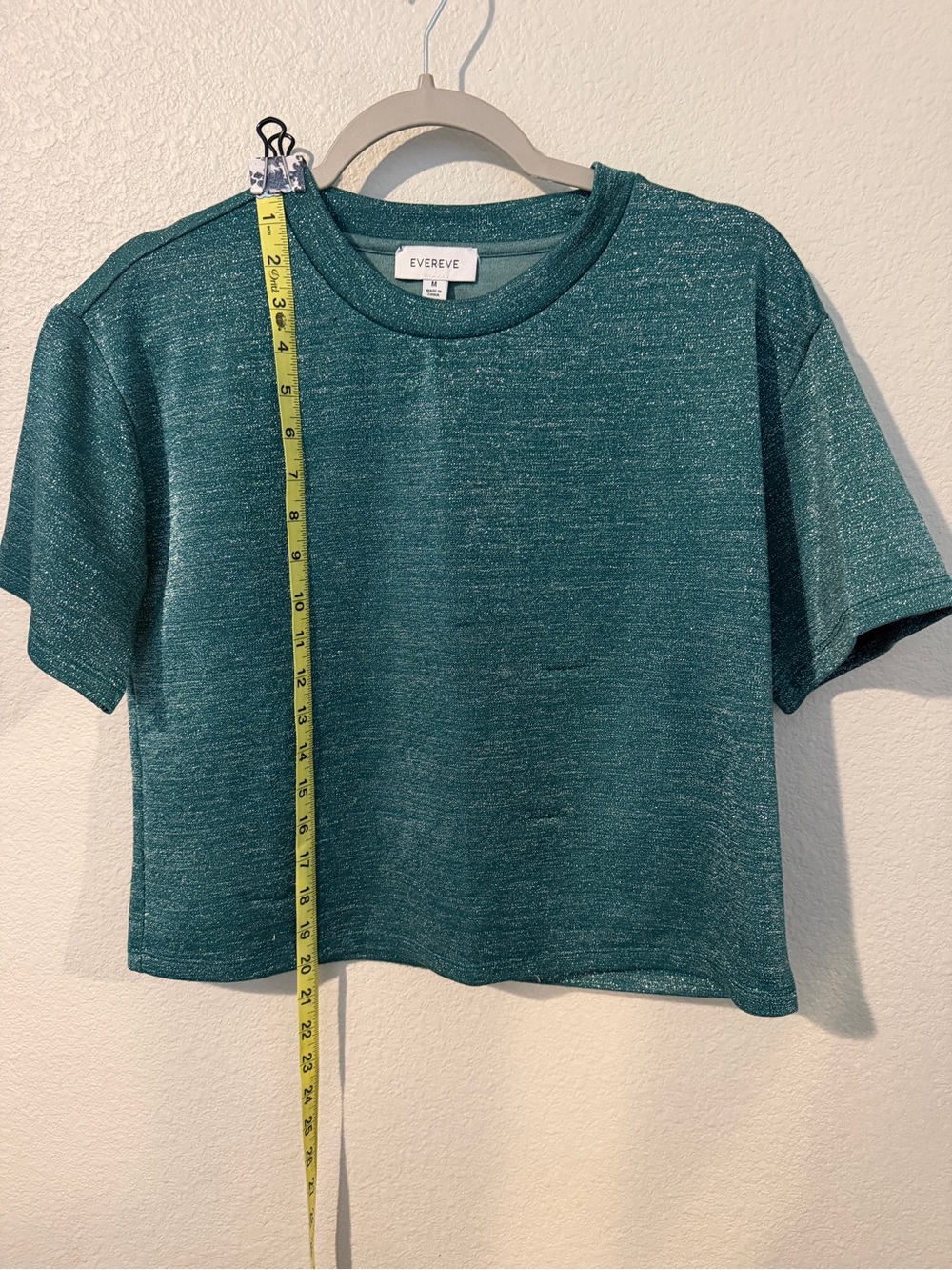 Evereve Teal Shimmer Boxy Cropped Crew Tee - Picture 6 of 8